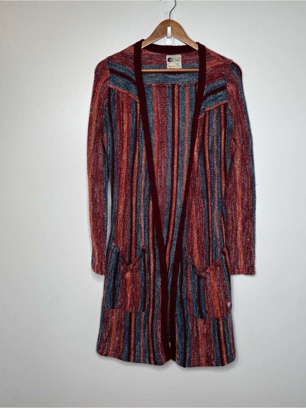 Billabong Boho Seventy Something Long Line Open Cardigan Sweater Sz Medium
